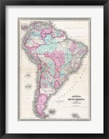 Framed 1870 Johnson Map of South America