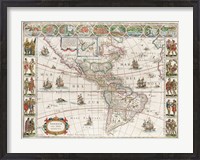 Framed Americae Nova Tabula - Map of North and South America