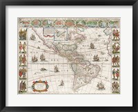 Framed Americae Nova Tabula - Map of North and South America