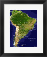 Framed South America - Satellite Orthographic Political Map