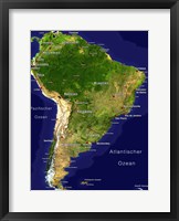 Framed South America - Satellite Orthographic Political Map