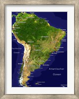 Framed South America - Satellite Orthographic Political Map