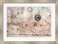 Framed Vesconte Maggiolo. World chart, from eastern coasts of America to India