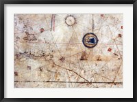 Framed Vesconte Maggiolo. World chart, from eastern coasts of America to India