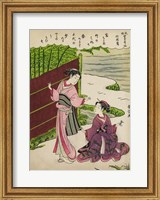 Framed Two Geishas in a Bamboo Garden