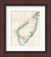 Framed 1873 U.S. Coast Survey Chart NJ and the Delaware Bay