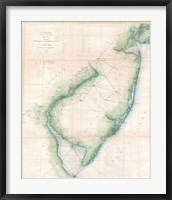 Framed 1873 U.S. Coast Survey Chart NJ and the Delaware Bay