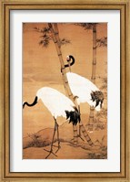 Framed Bian Jingzhao Bamboo and Cranes