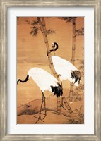 Framed Bian Jingzhao Bamboo and Cranes