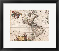 Framed 1658 Visscher Map of North America and South America
