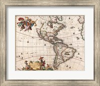 Framed 1658 Visscher Map of North America and South America