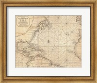 Framed 1683 Mortier Map of North America, the West Indies, and the Atlantic Ocean