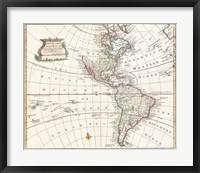 Framed 1747 Bowen Map of North America and South America