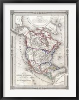 Framed 1852 Bocage Map of North America