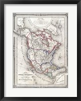 Framed 1852 Bocage Map of North America