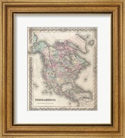 Framed 1855 Colton Map of North America