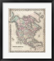 Framed 1855 Colton Map of North America