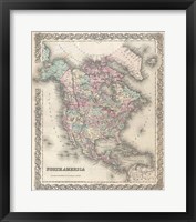 Framed 1855 Colton Map of North America