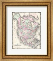 Framed 1862 Johnson Map of North America