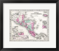 Framed 1866 Johnson Map of Central America