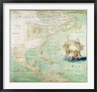 Framed Claude Bernou Carte de lAmerique septentrionale