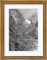 Framed Looking upstream through Black Canyon toward Hoover Dam site showing condition after diversion of Colorado River