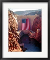 Framed Hoover Dam with large  American flag