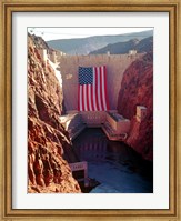 Framed Hoover Dam with large  American flag