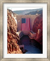 Framed Hoover Dam with large  American flag