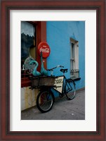 Framed Statues of swans in a basket on a bicycle, Lahinch, Ireland