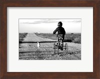 Framed Rear view of a girl riding a bicycle