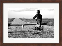 Framed Rear view of a girl riding a bicycle