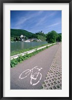 Framed Cycle, Bicycle Path and Two Cyclists, Town View, Beilstein, Mosel Valley, Rhineland, Germany