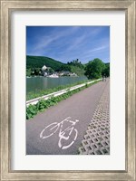 Framed Cycle, Bicycle Path and Two Cyclists, Town View, Beilstein, Mosel Valley, Rhineland, Germany