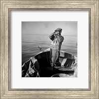 Framed Hauling in a cod aboard a Portuguese fishing dory off Cape Cod, Massachusetts