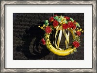 Framed Wreath on the Vietnam Veterans Memorial Wall, Vietnam Veterans Memorial, Washington, D.C., USA