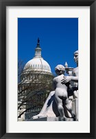 Framed Spirit of Justice statue in front of a government building, State Capitol Building, Washington DC, USA