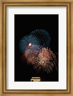 Framed Fireworks display at night with a memorial in the background, Lincoln Memorial, Washington DC, USA