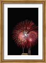 Framed Fireworks display at night with a memorial in the background, Lincoln Memorial, Washington DC, USA