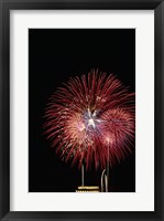 Framed Fireworks display at night with a memorial in the background, Lincoln Memorial, Washington DC, USA