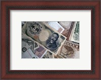 Framed Heap of US and Foreign Currency notes