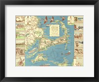 Framed 1940 Colonial Craftsman Decorative Map of Cape Cod, Massachusetts