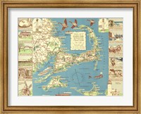 Framed 1940 Colonial Craftsman Decorative Map of Cape Cod, Massachusetts