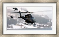 Framed Norwegian military Bell 412SP helicopters