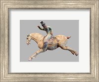 Framed ceramic female polo player, from northern China, Tang Dynasty