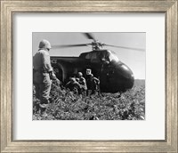 Framed Korea, US Marine Corps, soldiers exiting military helicopter