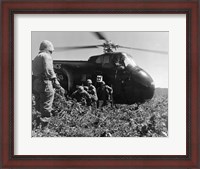 Framed Korea, US Marine Corps, soldiers exiting military helicopter