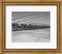 Framed Helicopters in a row, Bell H-13D, Korean War