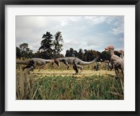 Framed Side profile of two pachycephalosaurus fighting in a forest