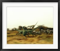 Framed Dromeosaurus Chasing Thescelosaurus